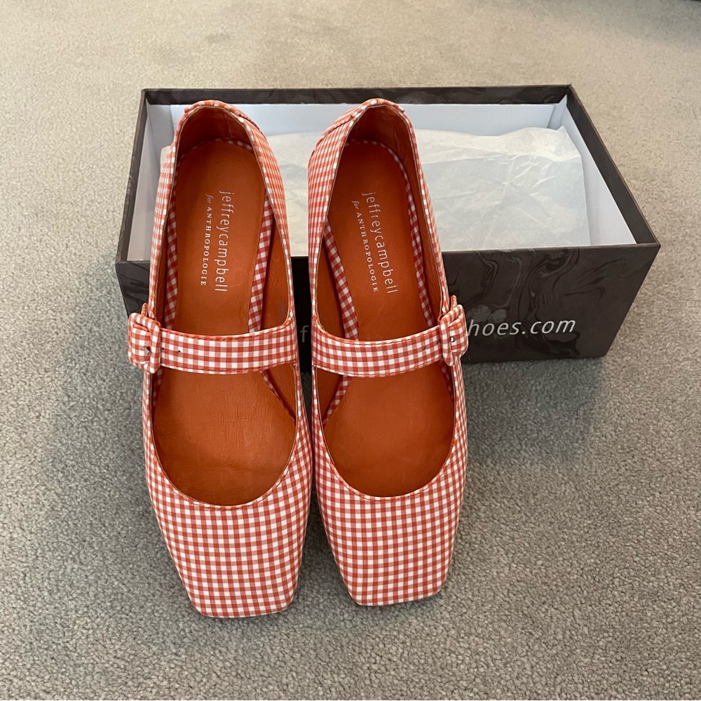 Anthropologie Jeffrey Campbell square-toe Mary Jane flats in orange